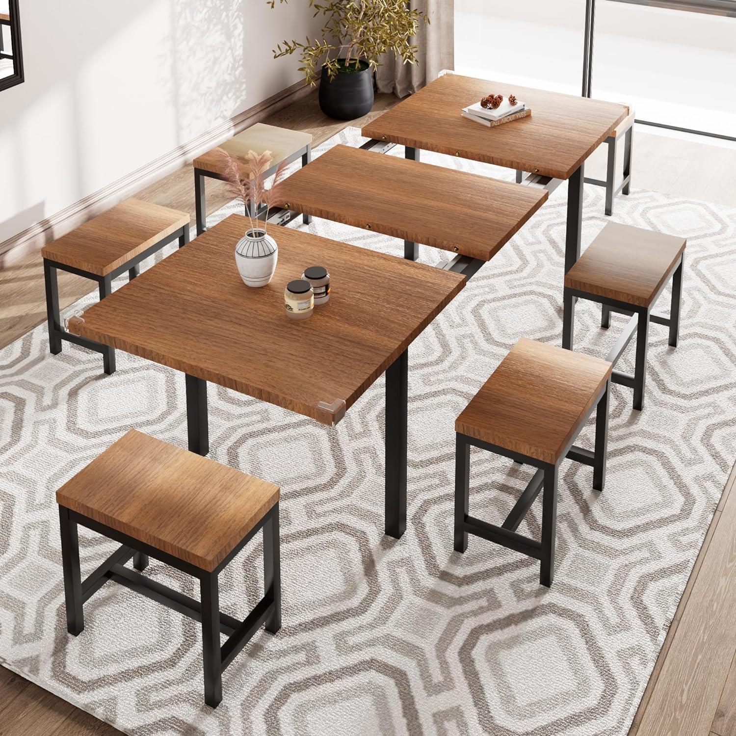 iPormis Juego de mesa de comedor de 7 piezas con 6 taburetes, juego de mesa de