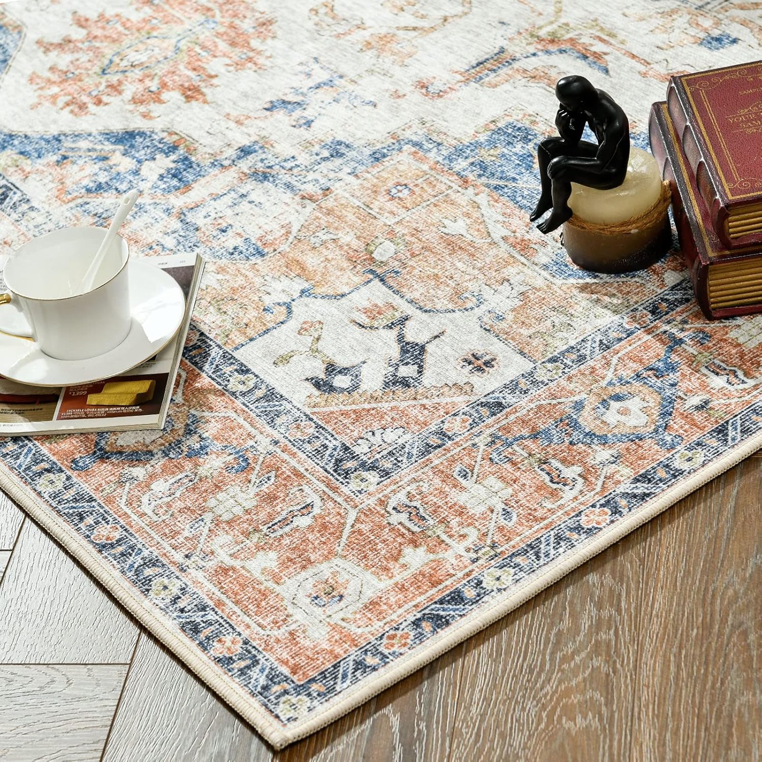 jinchan - Alfombra persa para interiores, con estampado, color naranja,...