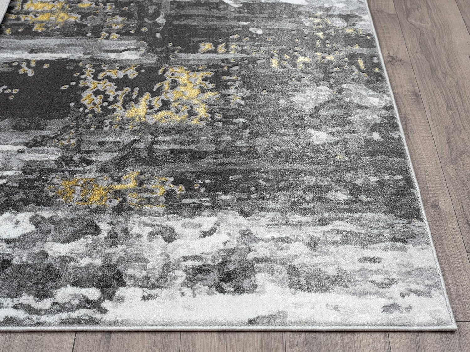 Abani Alfombra abstracta envejecida, contemporánea, moderna, dorada y gris,...