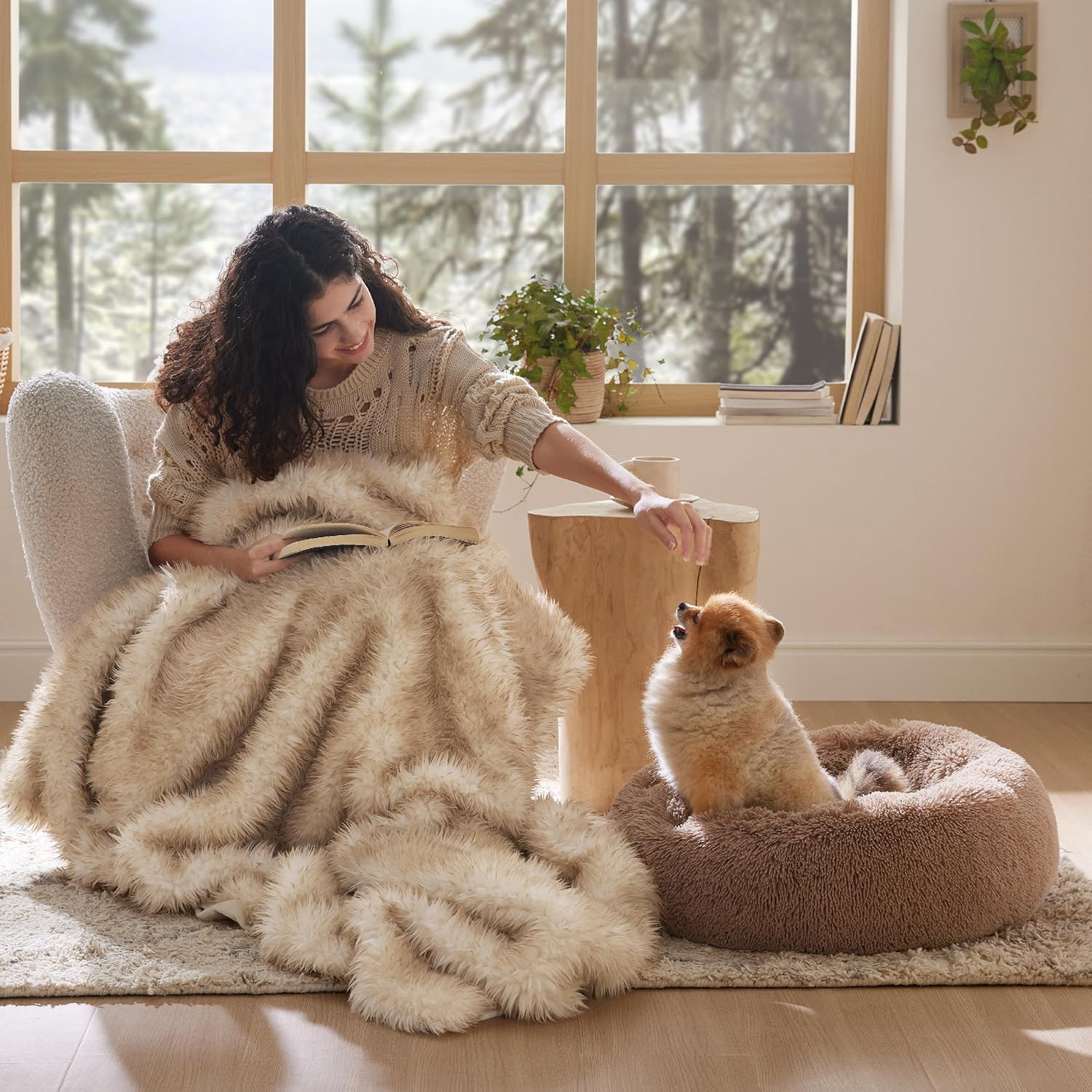 Bedsure - Cama calmante de pelo sintético para perros pequeños, lavable,...