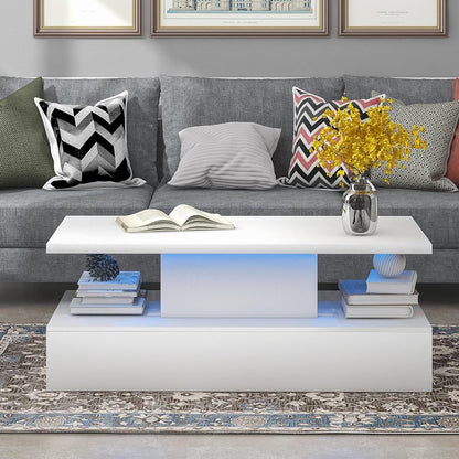 Mesa de centro blanca clara LED de 2 niveles, mesa de cóctel de diseño