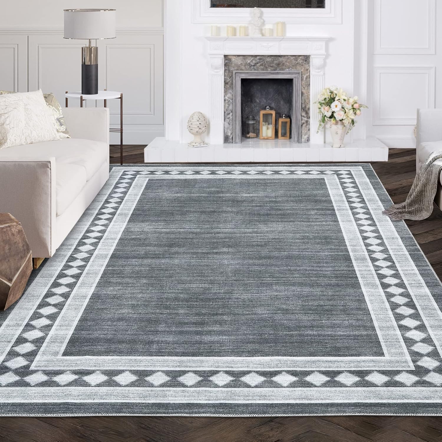 Alfombra de área lisa de 5 x 7 pies, lavable, moderna geométrica, perfecta para...