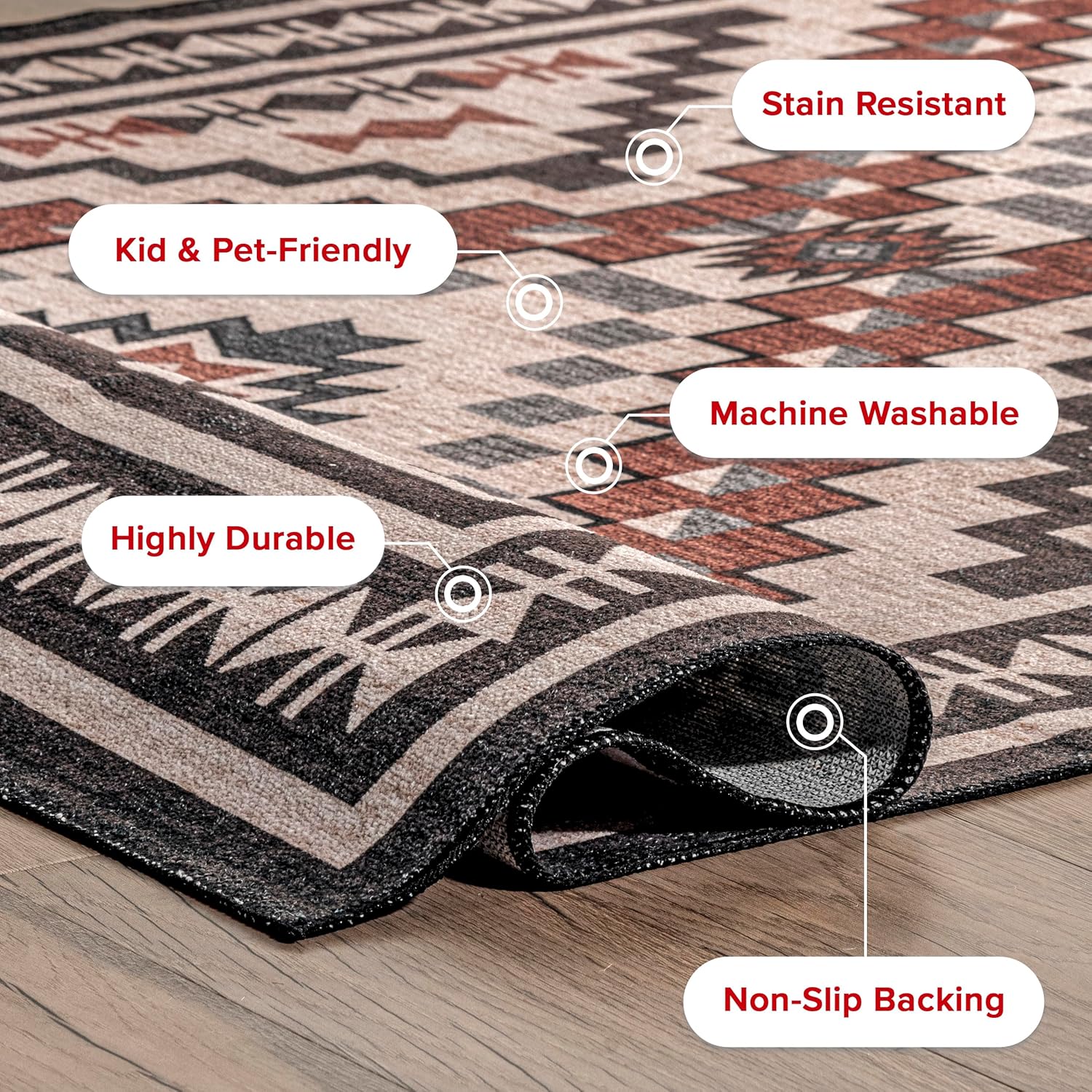 SpinClean Alfombra de área lavable a máquina, resistente a las manchas con