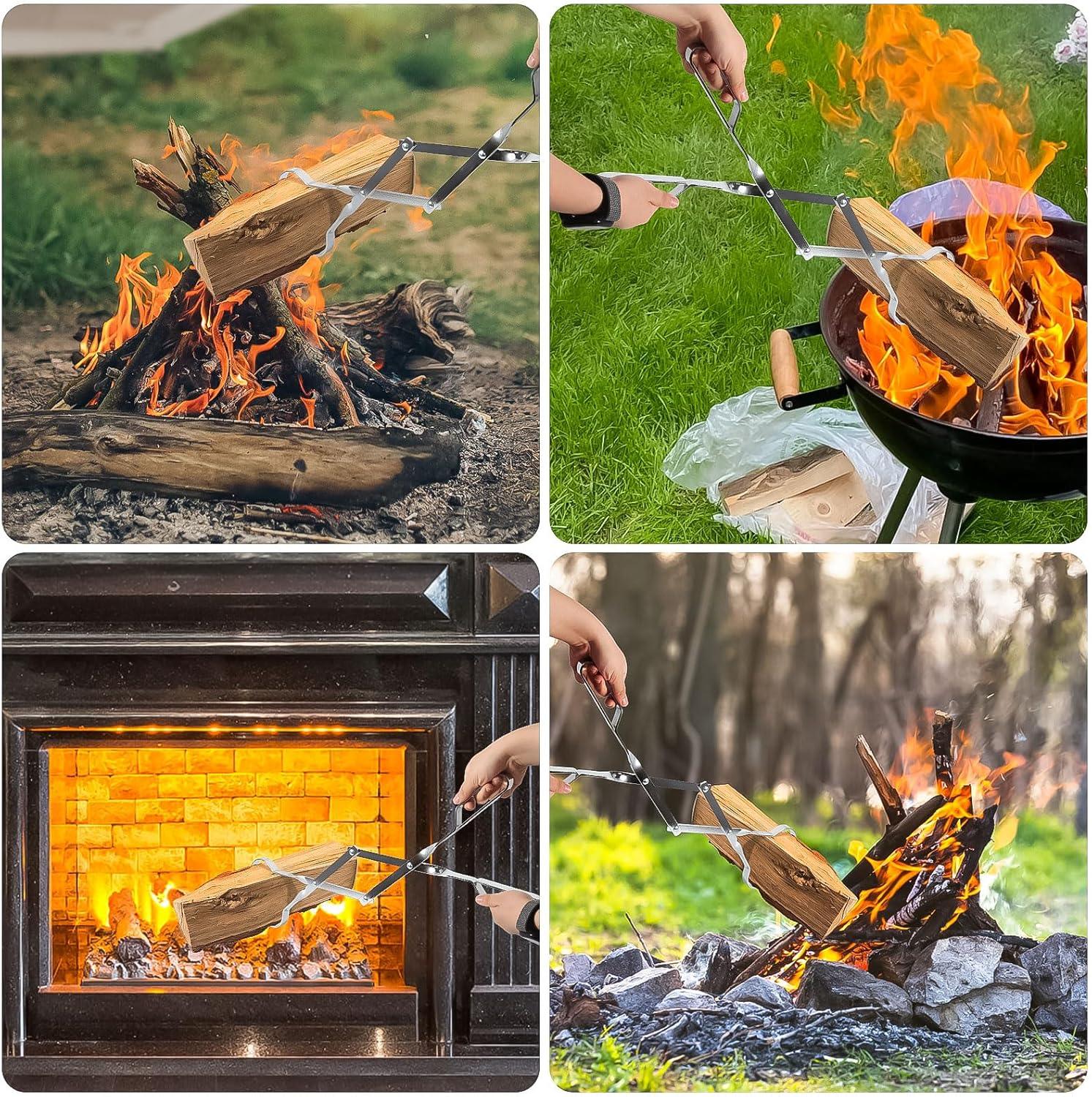 Pinzas para chimenea, accesorios para hogueras de 26 pulgadas, pinzas de leña,