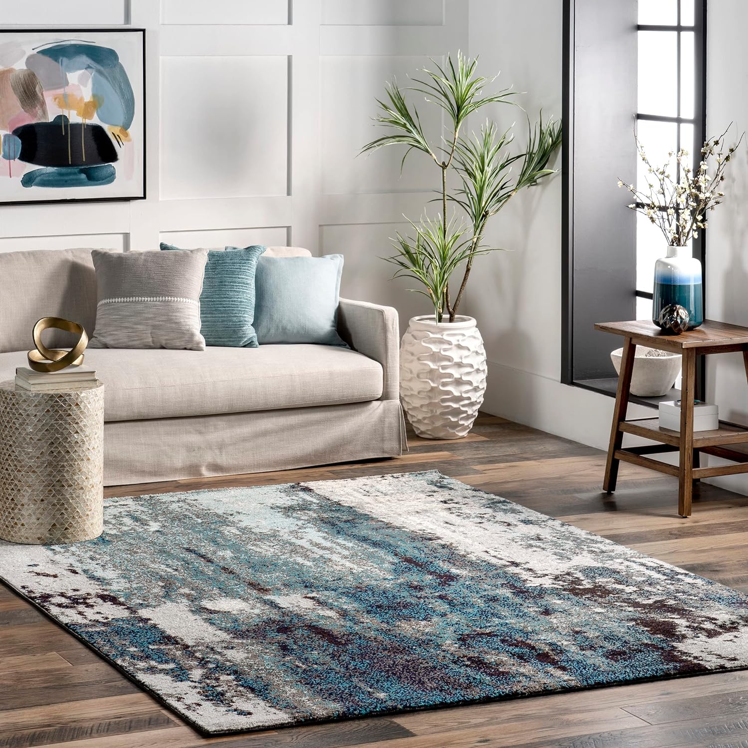 nuLOOM Haydee - Alfombra decorativa abstracta glacial, 3 x 5, azul