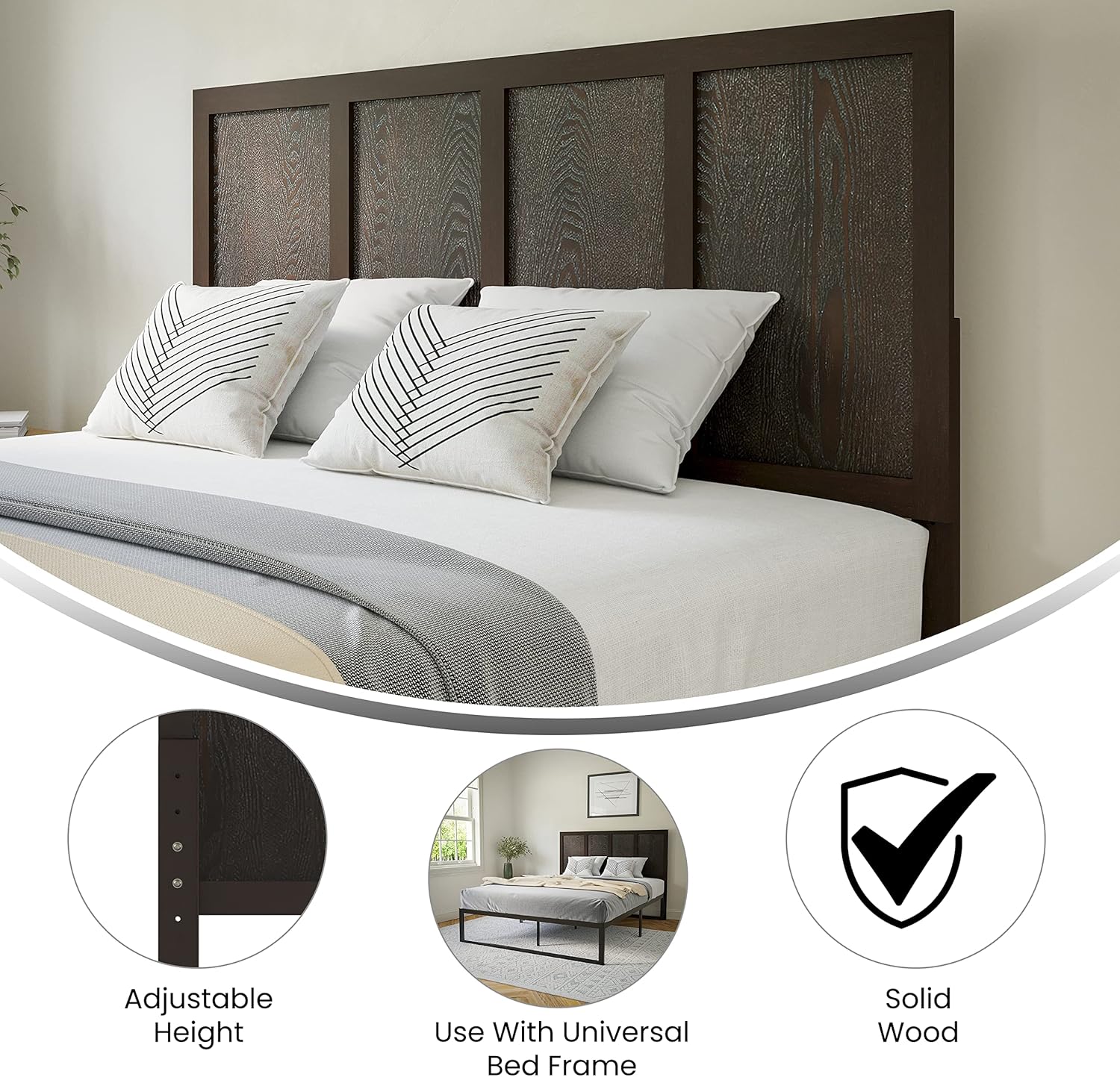 Flash Furniture Oliver Cabecero ajustable de madera con paneles para marcos de...