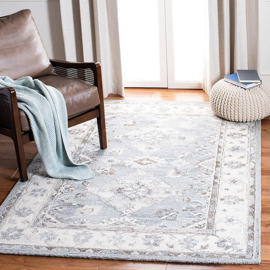 SAFAVIEH Suzani Collection - Alfombra decorativa de 4 x 6 pies, gris y marfil,...