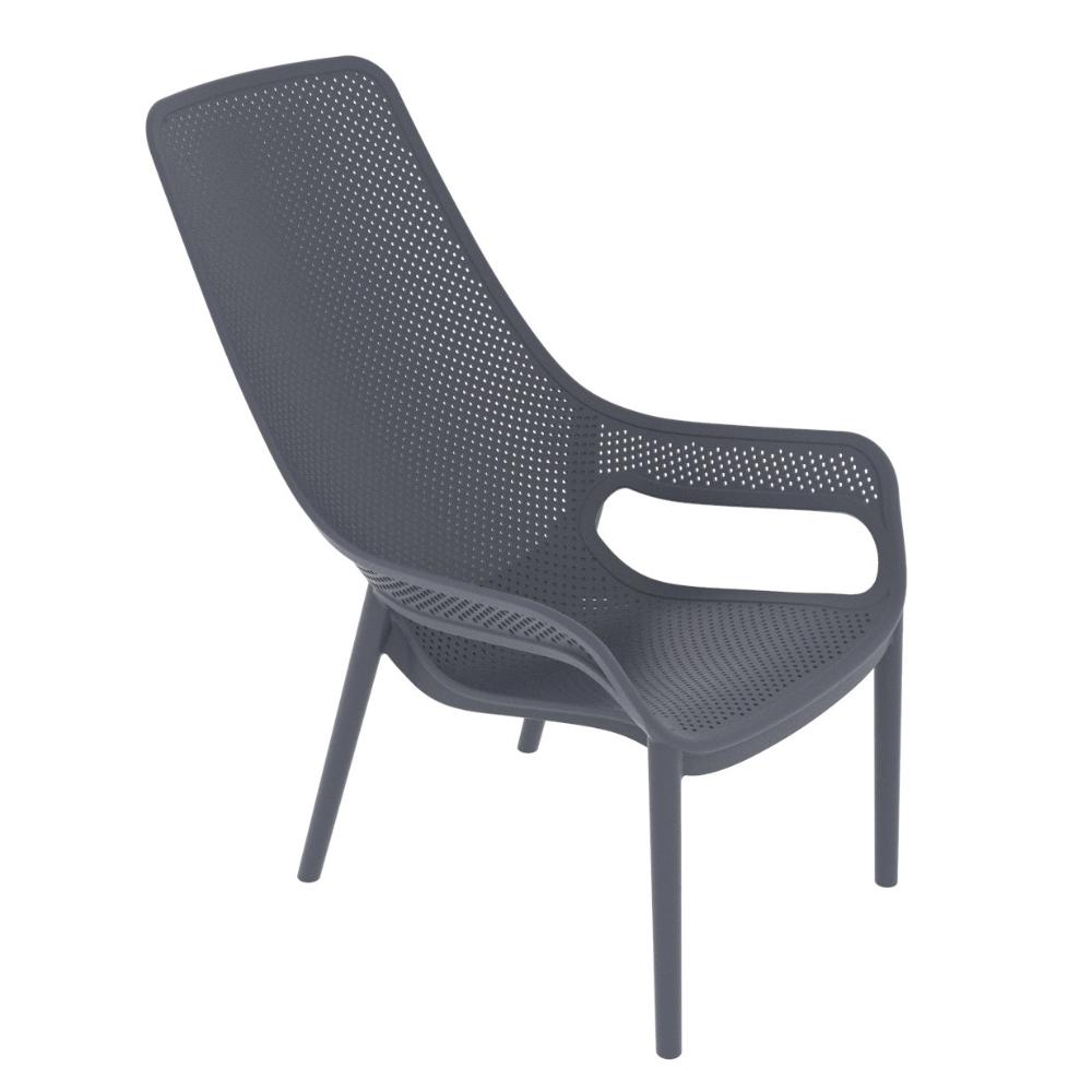 Silla Lounge Mayorca, Gris Oscuro, con espaldar y reposa brazos X4