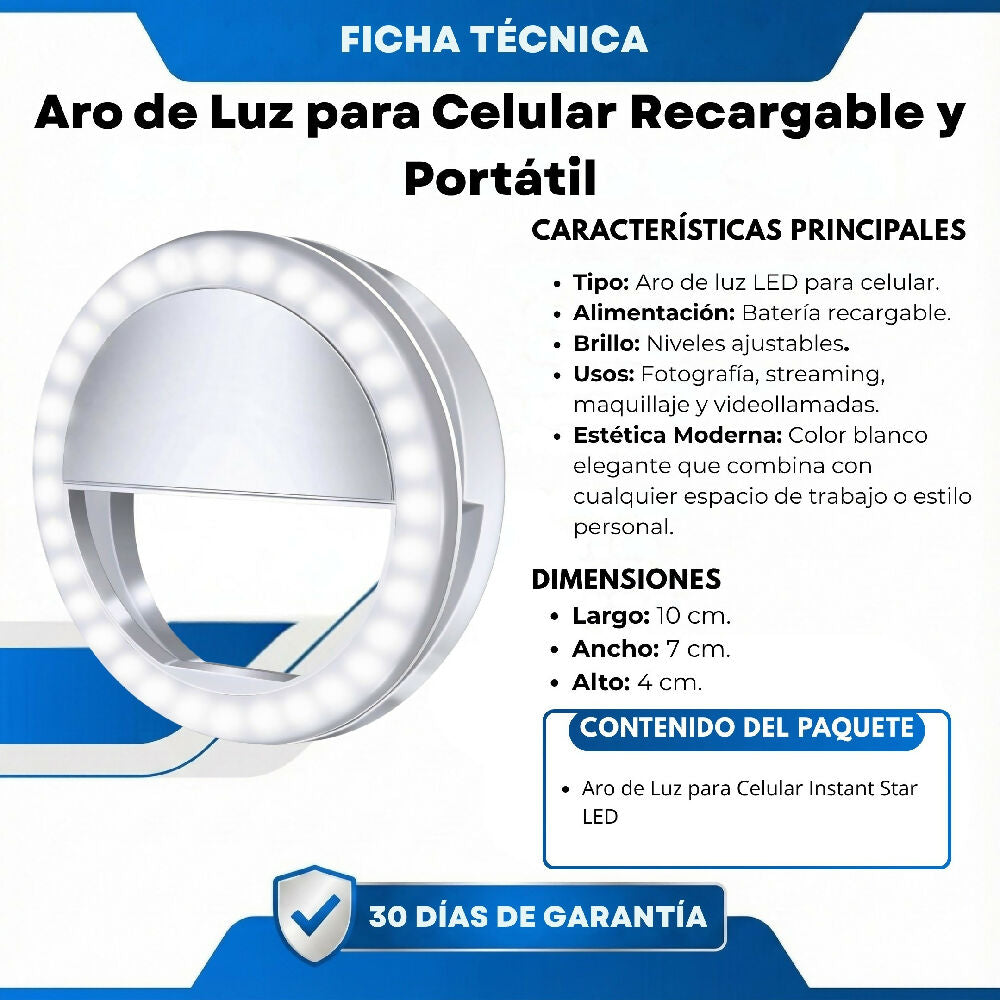 Aro De Luz Para Celular Recargable Y Portátil