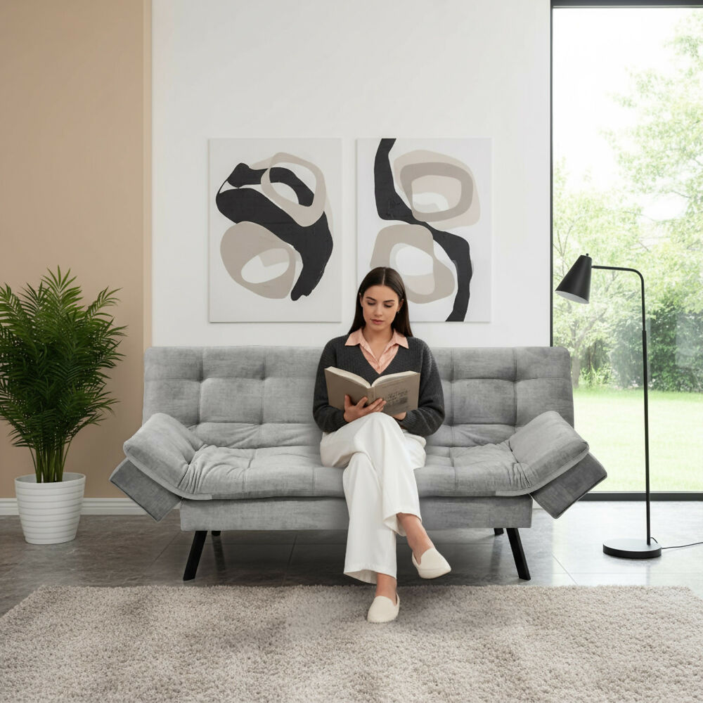Sofa Cama Milan 176x90x78 Reclinable Tela Gris