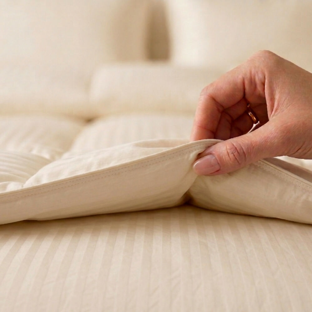 Plumón Tipo Hotel Raya Satinada Beige 300 g con Fundas de Almohada Cama Doble Mindy