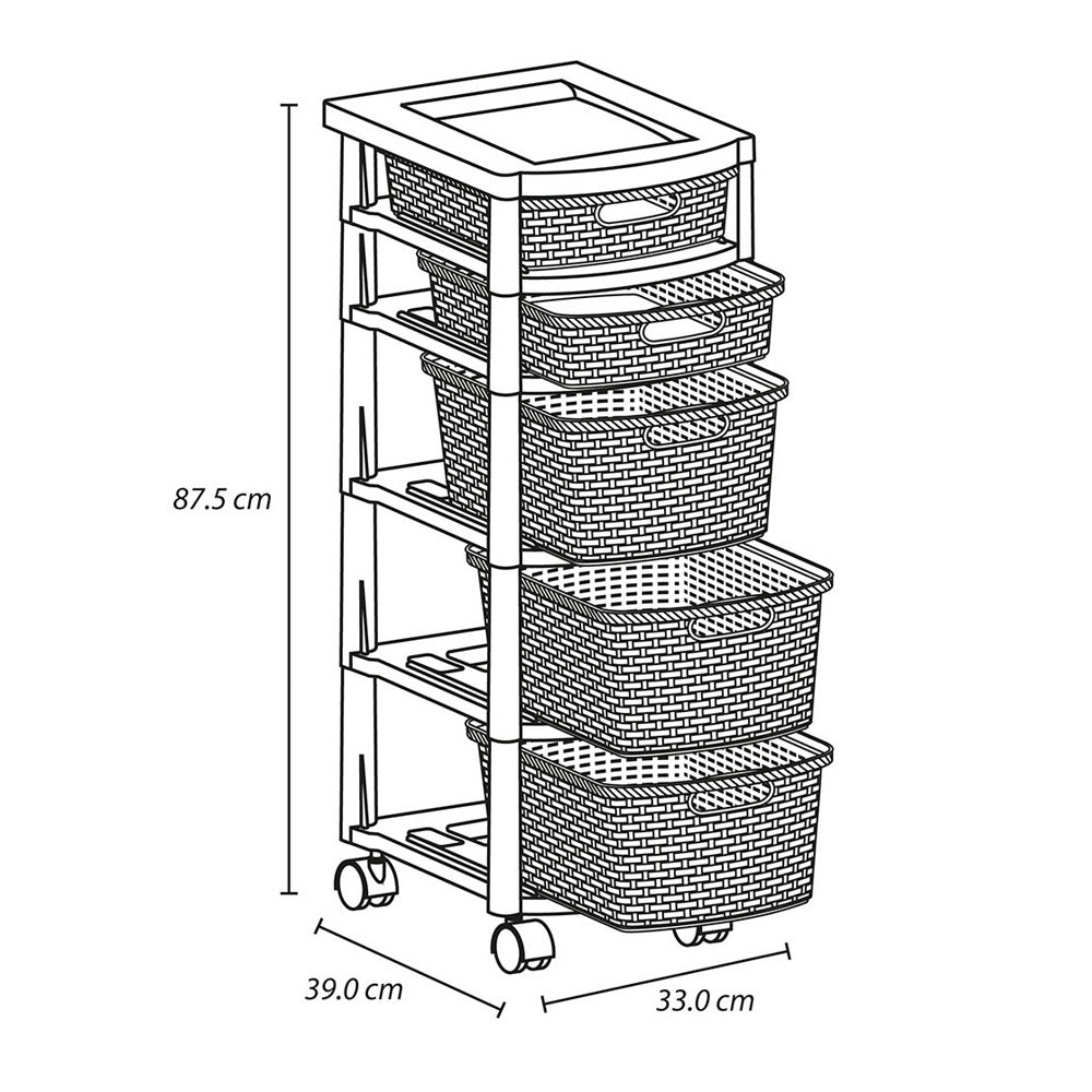 Cajonero Apariencia Rattan 2 Gavetas Bajas + 3 Gavetas Altas Taupe