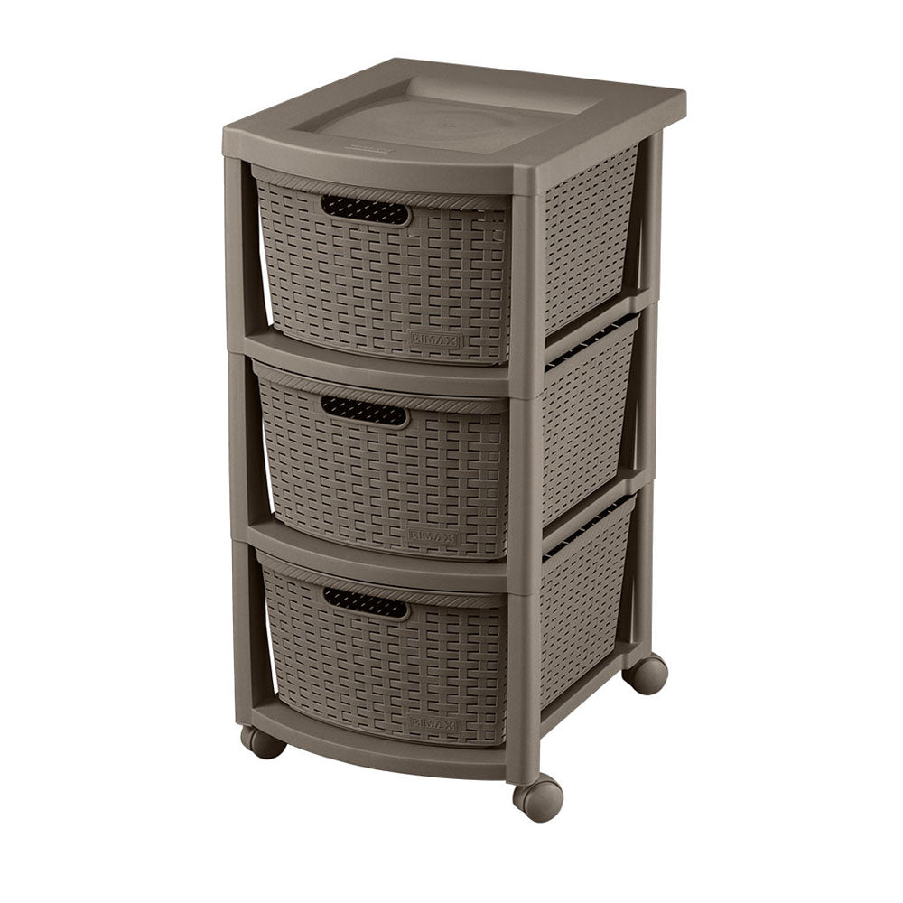Cajonero Apariencia Rattan 3 Gavetas Altas Mocca