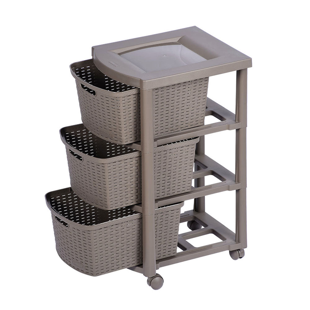 Cajonero Apariencia Rattan 3 Gavetas Altas Mocca