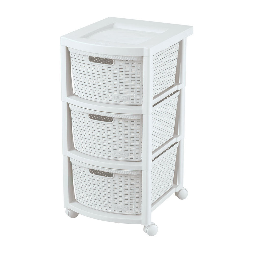 Cajonero Apariencia Rattan 3 Gavetas Altas Blanco Nieve