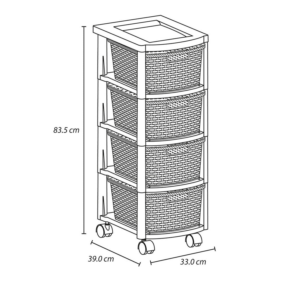 Cajonero Apariencia Rattan 4 Gavetas Altas Mocca
