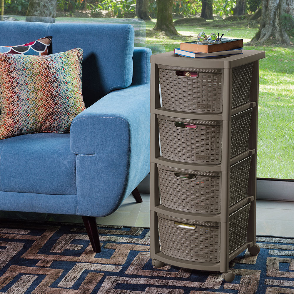Cajonero Apariencia Rattan 4 Gavetas Altas Mocca