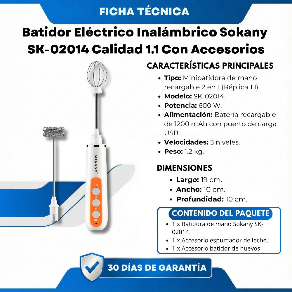 Minibatidora Portátil Recargable Sokany SK-02014 Con Accesorios Blanco