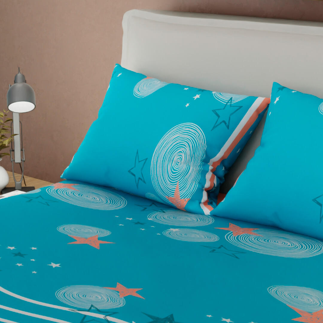Juego de Sábanas con Cortinas Azul Patrón Estrellas Ultra Suave 1.60 X 1.90