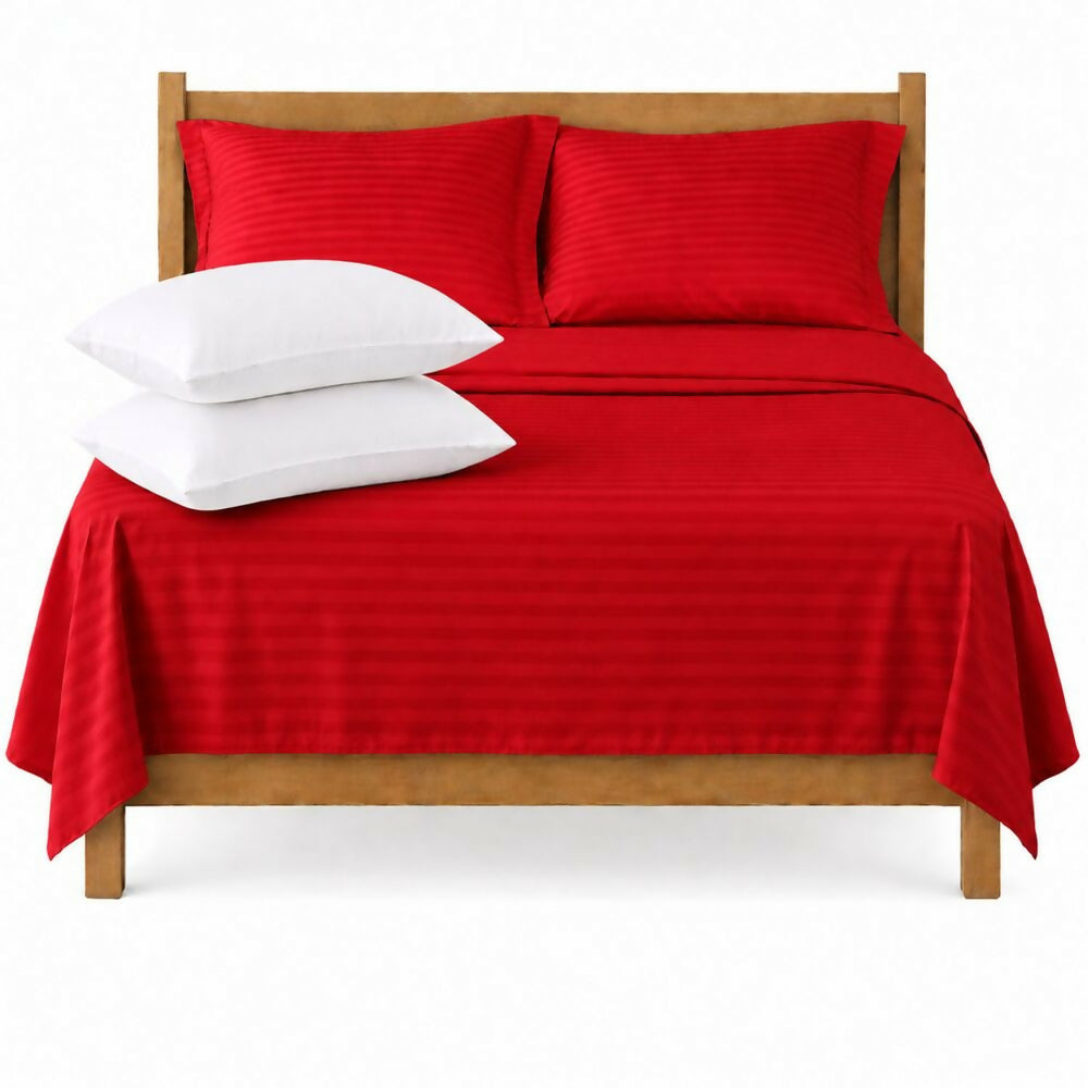 Combo Juego de sábanas + 2 almohadas siliconadas semidoble rojo