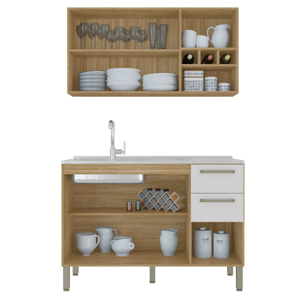 Cocina 120cm Lirio 6 puertas 2 cajones - Natural/blanco