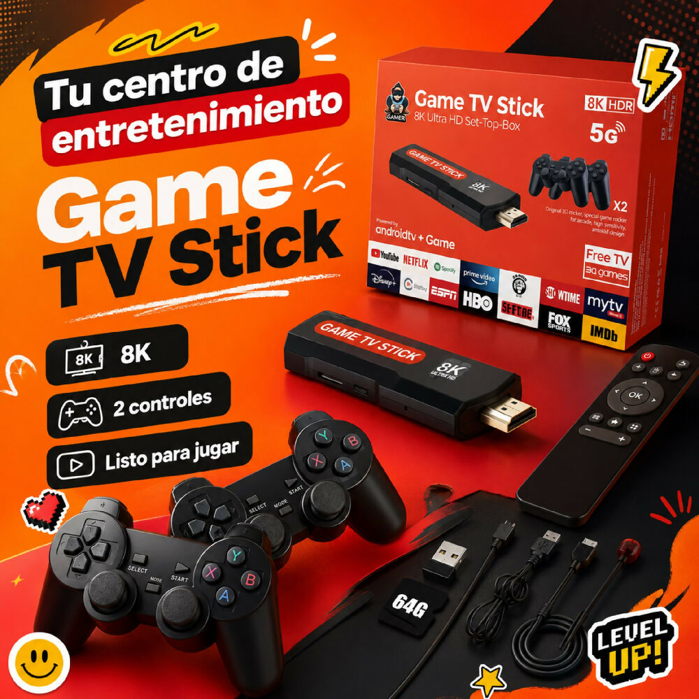 Consola Game Tv Stick Con 10000 Juegos Retro Incluidos Y Dos Controles Inalámbricos Para Televisor