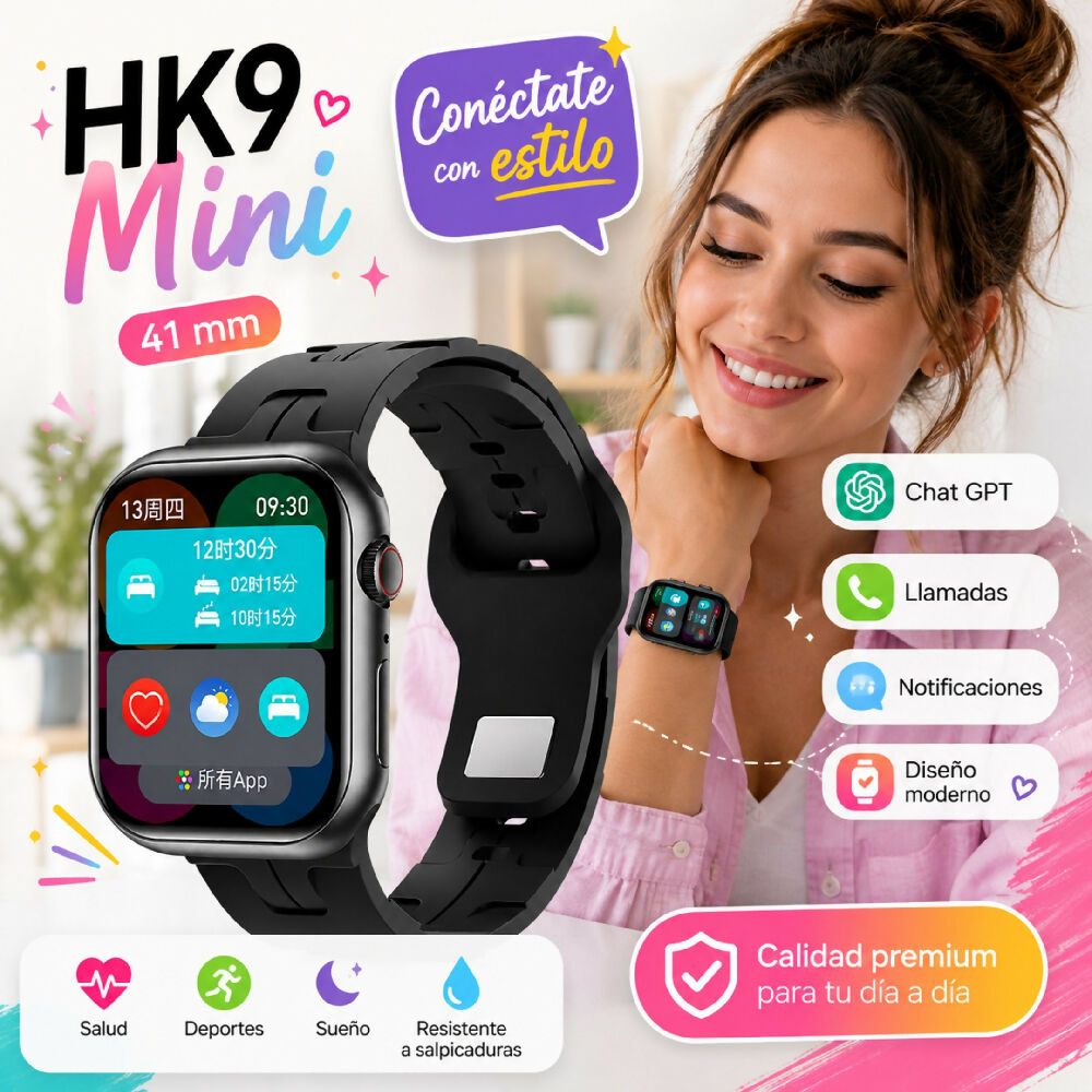 Smartwatch Wearfit HK9 Mini 41mm Pantalla AMOLED Llamadas Bluetooth Y ChatGPT Negro