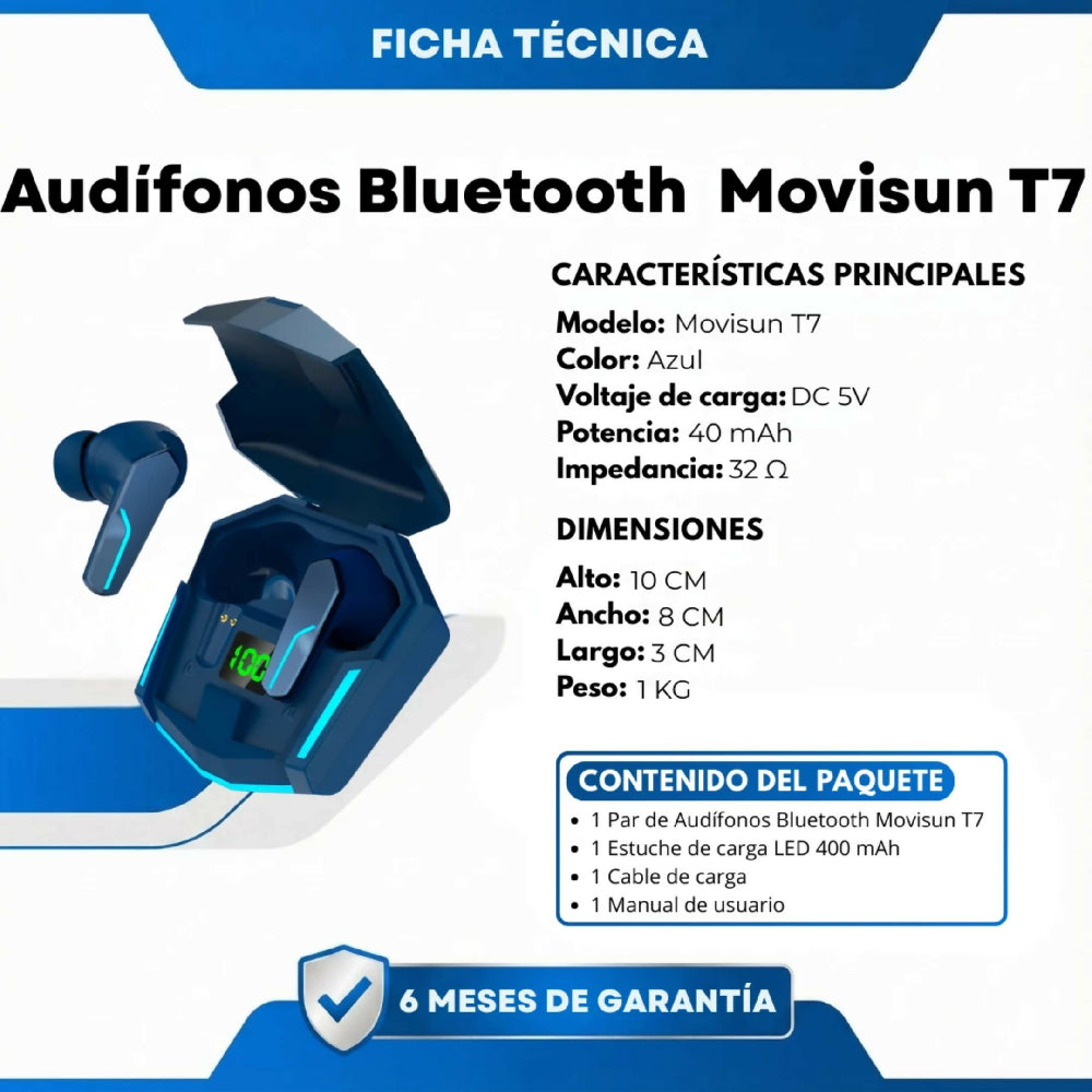 Audifonos Bluetooth Movisun T7 Con Sonido HD Y Bajos Potentes