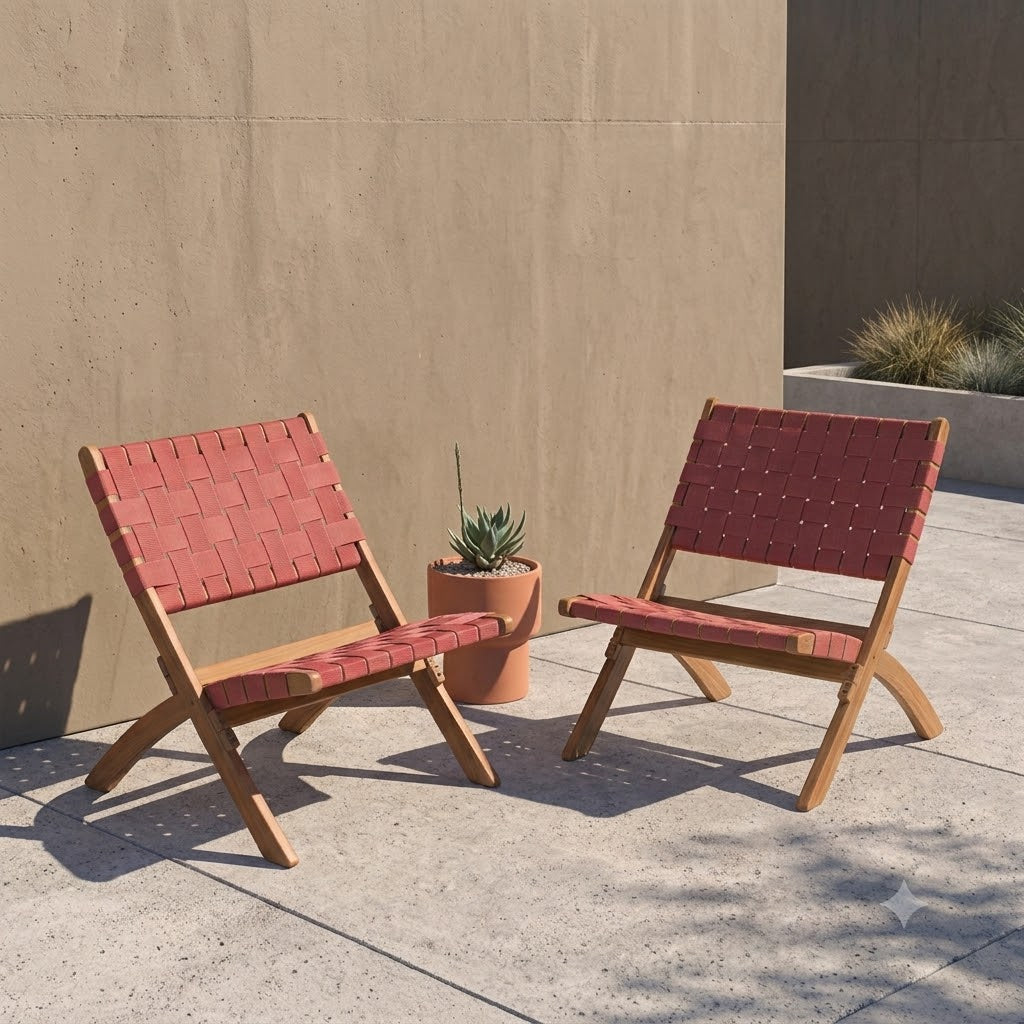 Silla Plegable de Madera para Exterior Eris, Terracota, Diseño Fresco y Moderno X2