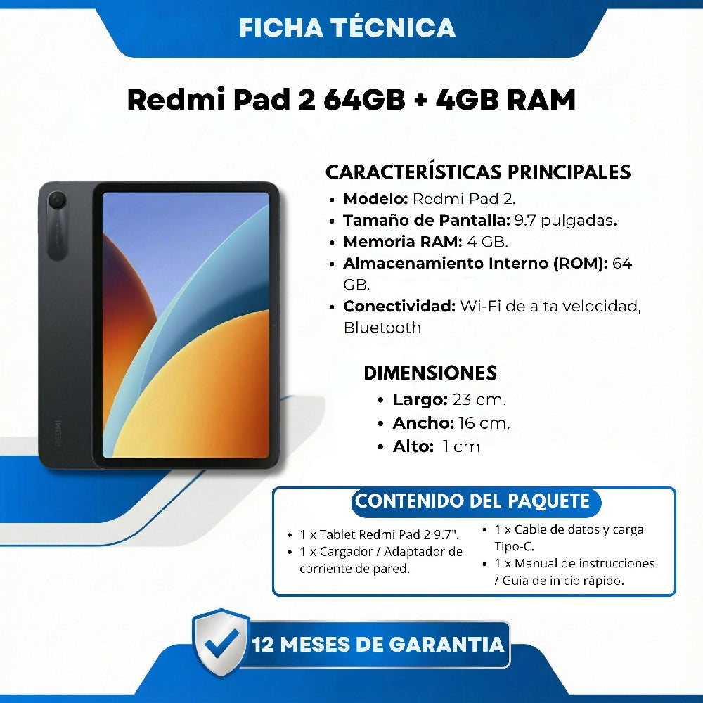 Tablet Redmi Pad 2 9.7" 64GB / 4GB RAM El Equilibrio Perfecto En Calidad Negro