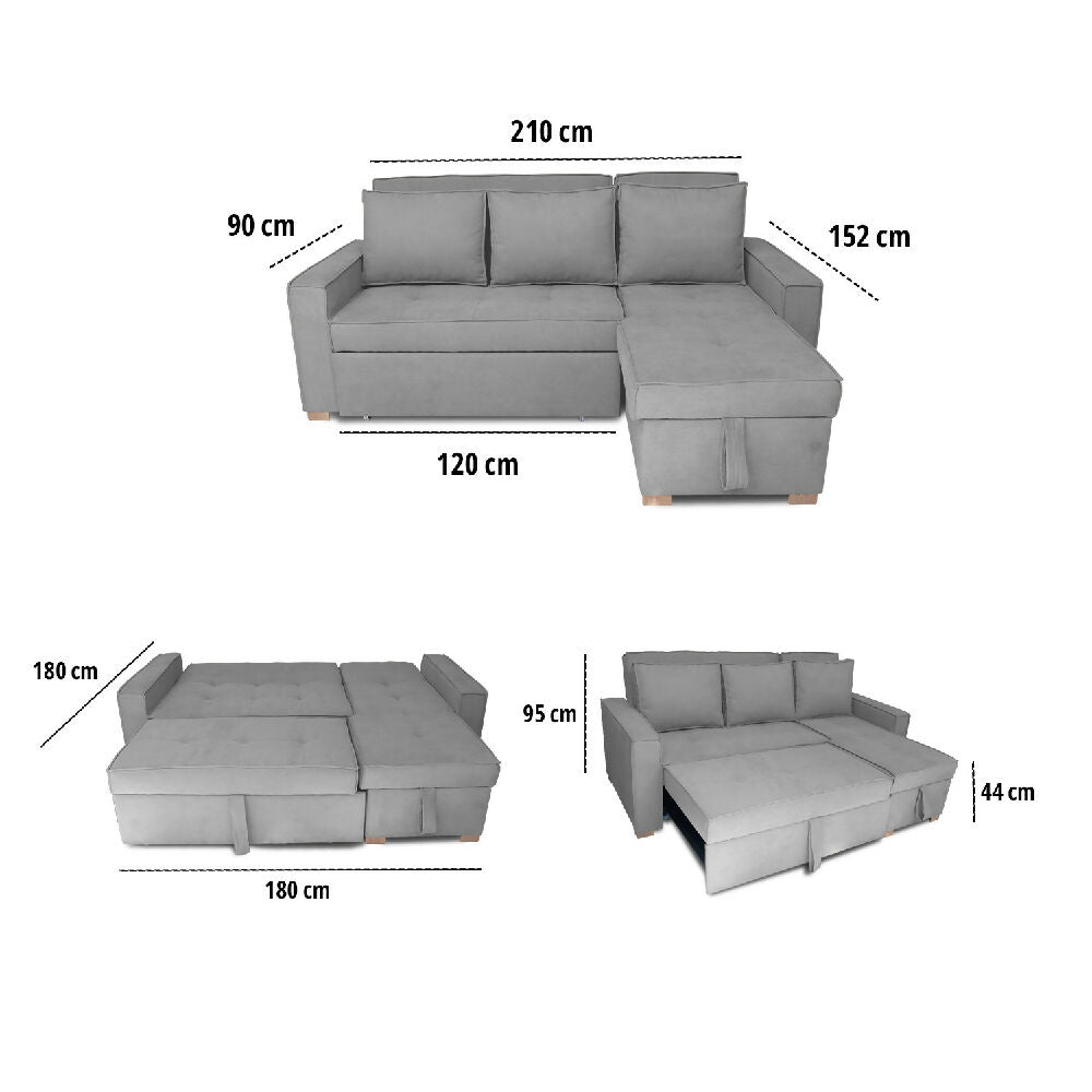 Esquinero Baúl Marsella Multifuncional Reclinable Derecho Gris + Cojines Decorativos