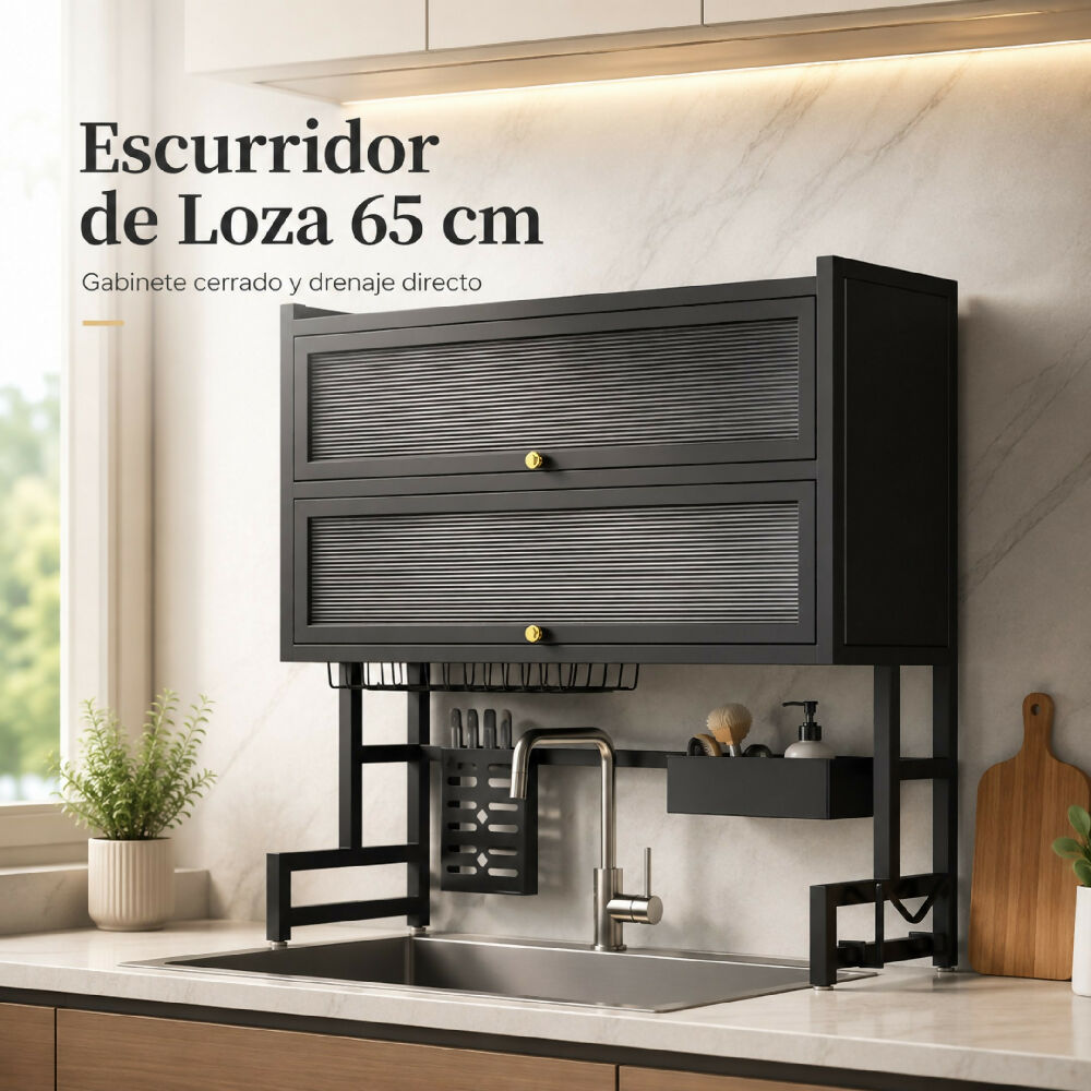 Escurridor De Platos De 2 Niveles Con Tapa Gabinete Organizador De Loza Para Cocina Y Drenaje Directo