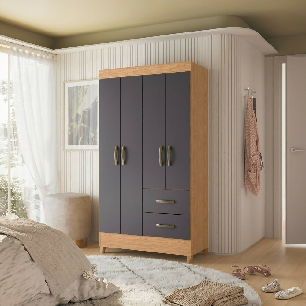 Armario 4 Puertas Gris Con Cajones Moderno