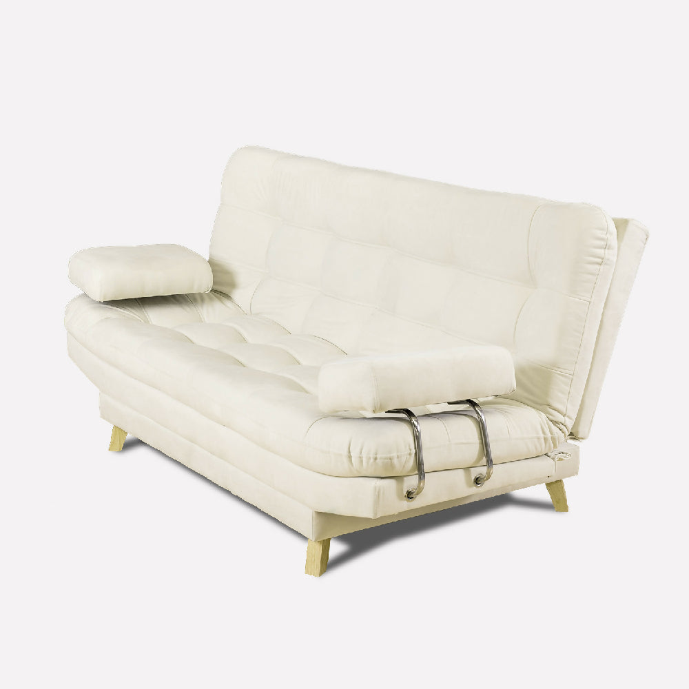 Sofá Cama Valencia Marfil + Puff
