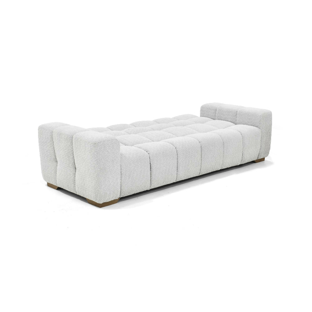 Sofa Cama Miami Reclinable 3 Posiciones 228x91x78 Tela Blanco Matiz Caoba