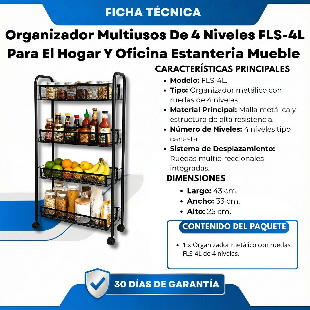 Organizador Multiusos De 4 Niveles FLS-4L Para El Hogar Y Oficina Estanteria Mueble