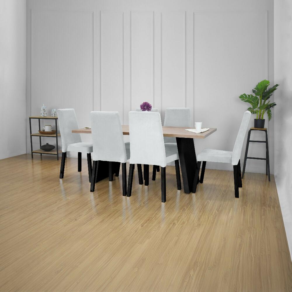 Comedor Aragon 6 Puestos Sillas Galicia Tela Plata