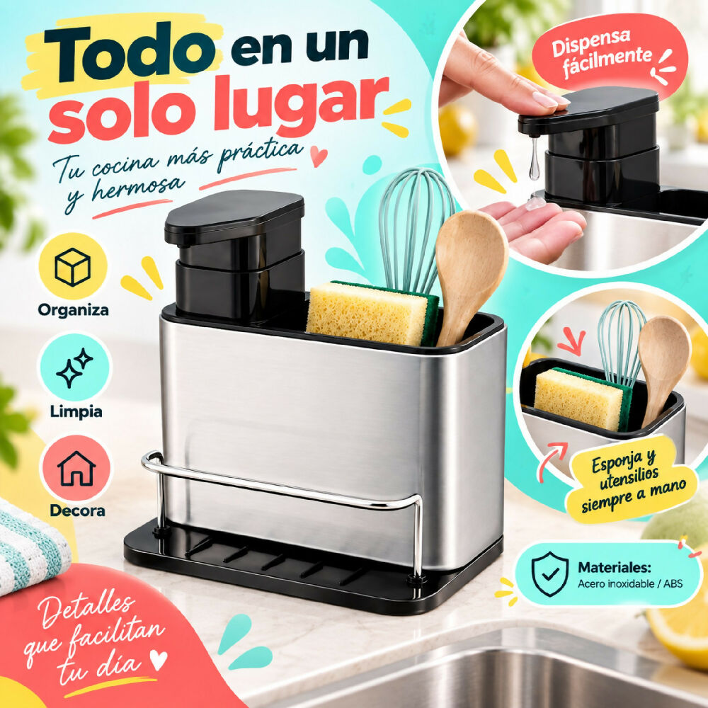 Dispensador De Jabon Liquido Con Organizador Para Cocina BY-886 BJ-189