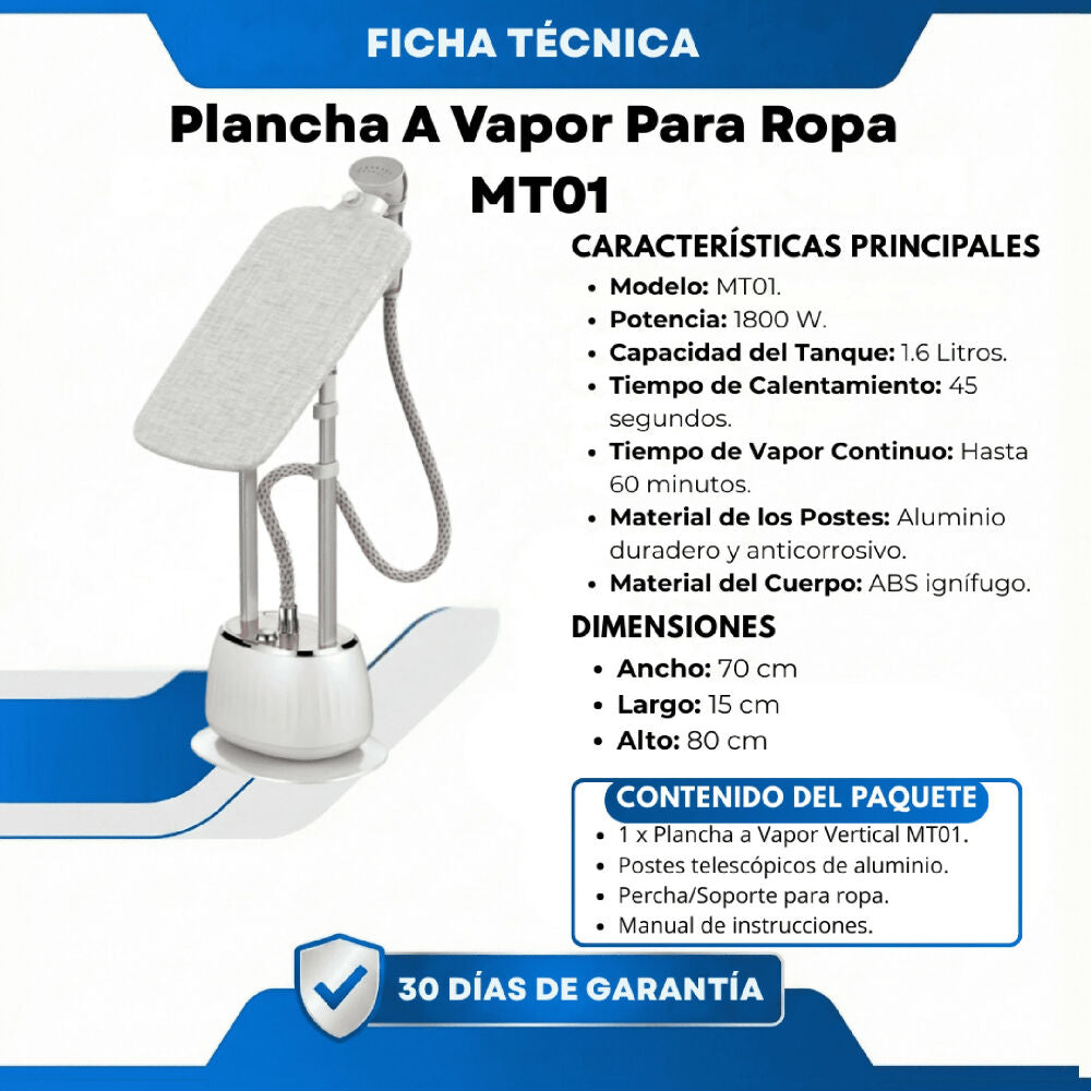 Plancha A Vapor Para Ropa MT01 De Mano Portátil Con Calentamiento Rápido
