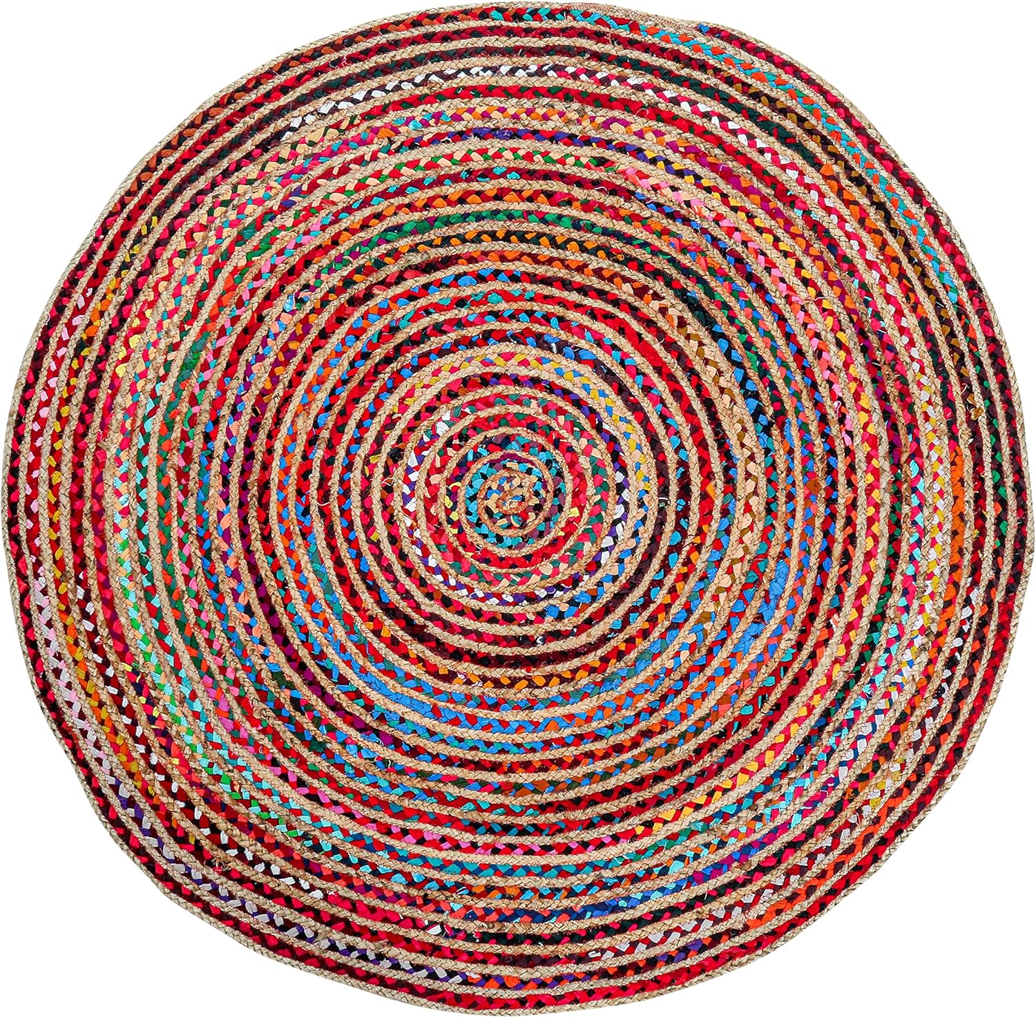 Alfombra redonda de yute tejida a mano de 3 pies - Alfombras bohemias coloridas...