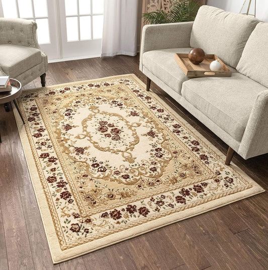 Well Woven Alfombra floral francesa Aubusson estilo marfil de 5 x 7 pulgadas (5...
