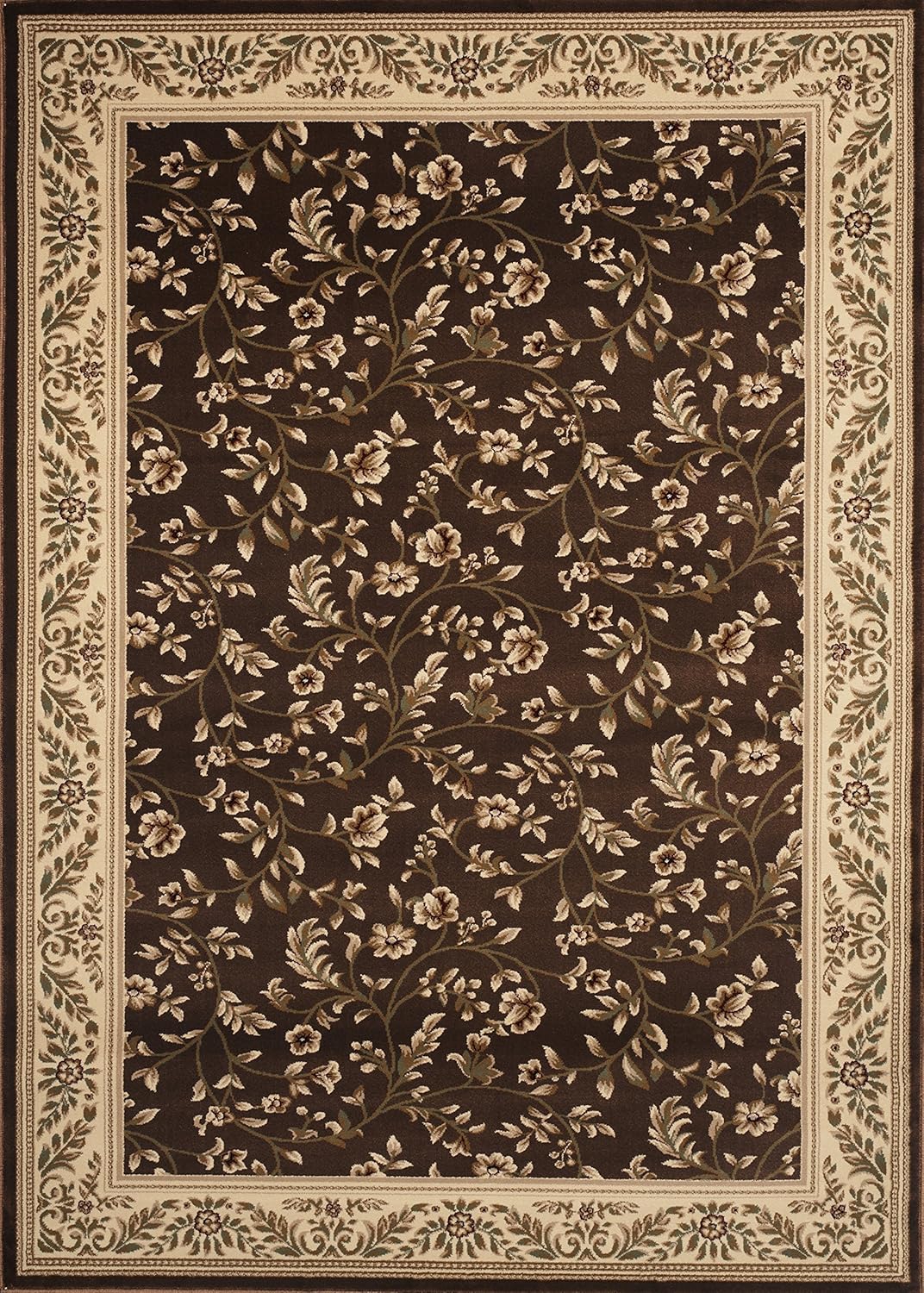 Alfombra de área de transición marrón floral de 3'3" X 5'3"
