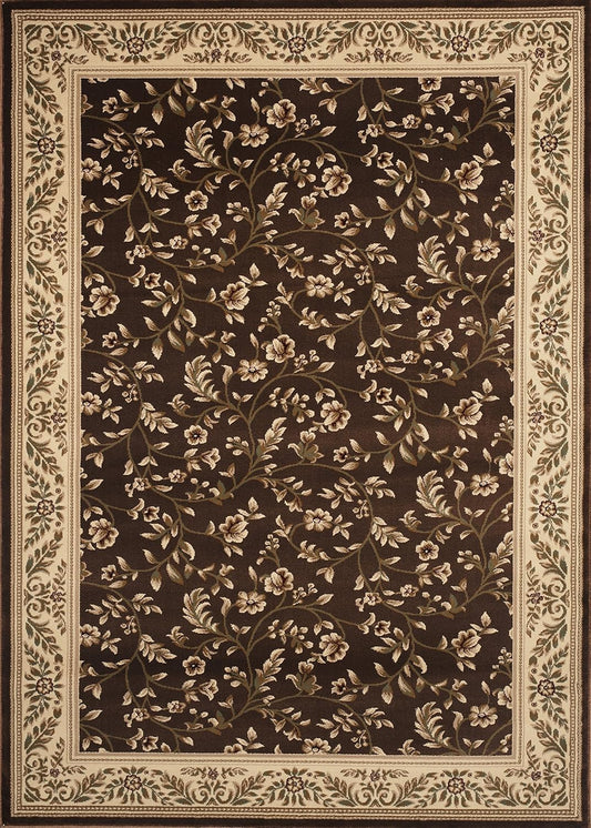 Alfombra de área de transición marrón floral de 3'3" X 5'3"