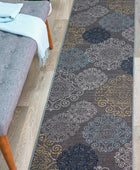 Tapete moderno, con diseño floral, antiderrapante, color crema., Polipropileno,...