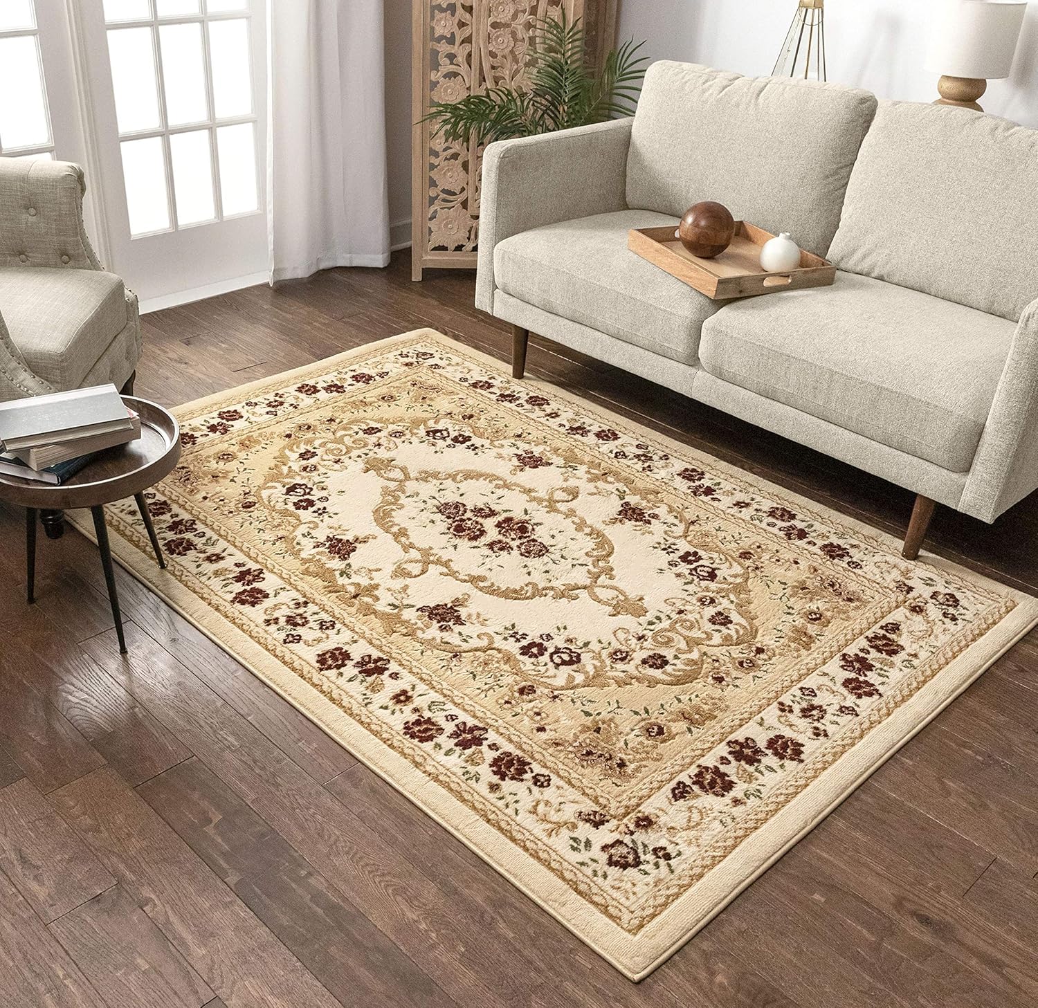 Well Woven Alfombra floral francesa Aubusson estilo marfil de 5 x 7 pulgadas (5...