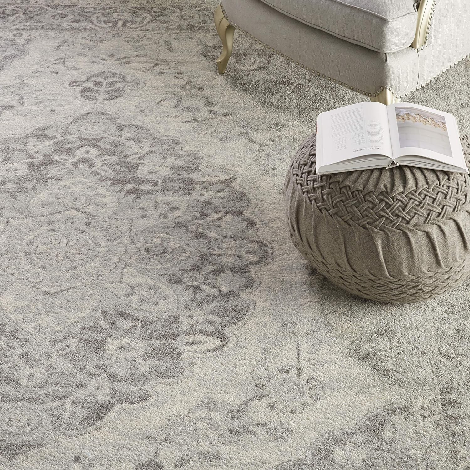 Nourison Tranquil - Alfombra tradicional marfilgris de 8 pies 10 pulgadas x 11...