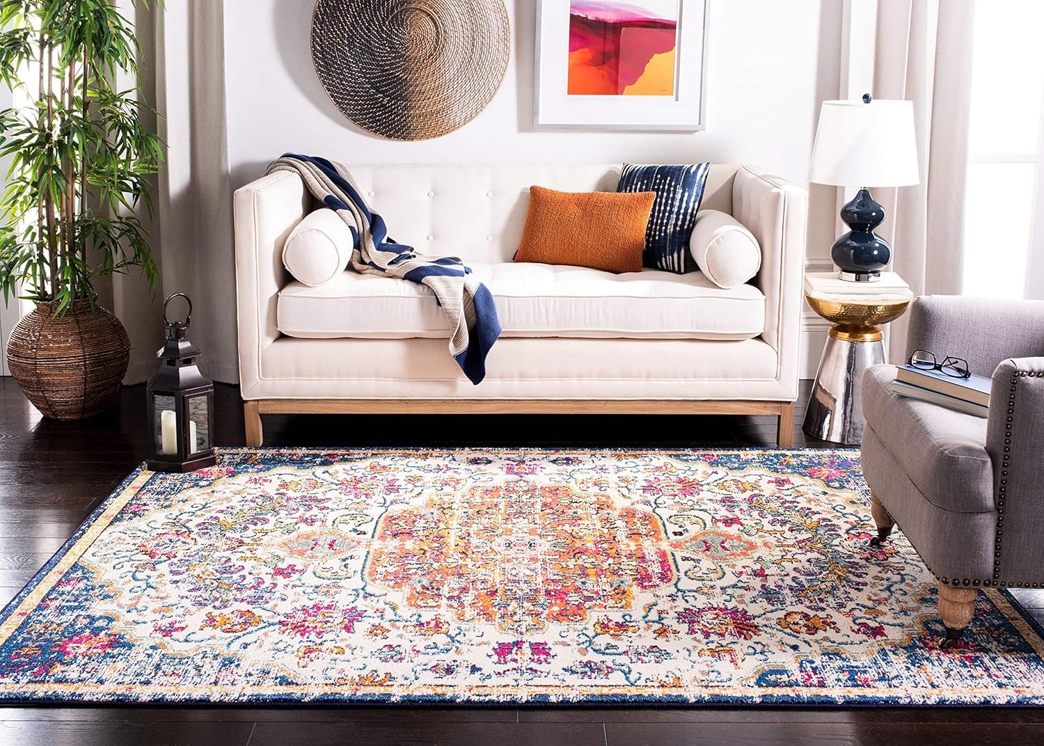 SAFAVIEH Colección Madison MAD447A Tapete bohemio con medallón antiguo y