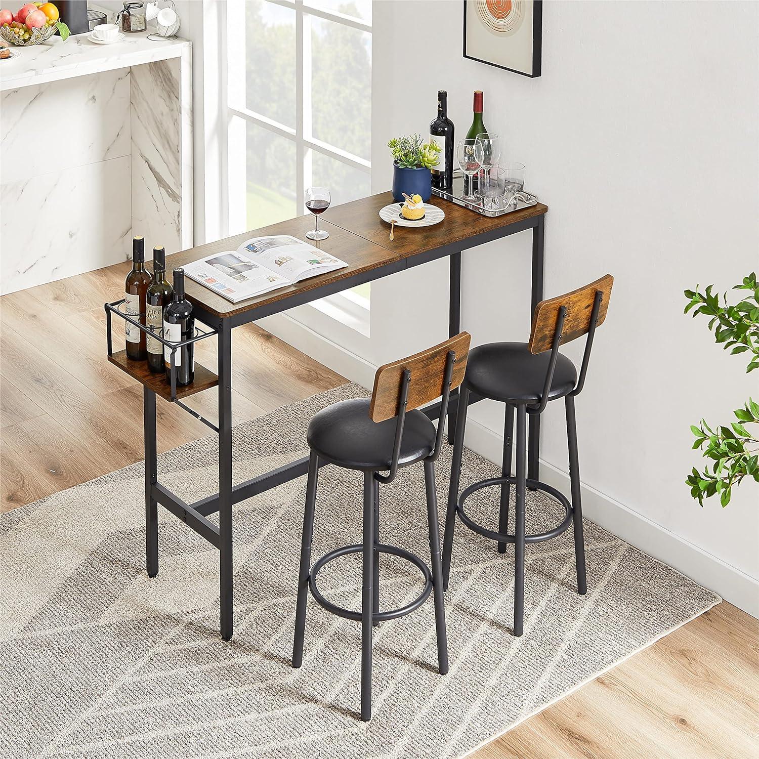 Juego de mesa de cocina para 2 personas con soporte plegable para vino, mesa de