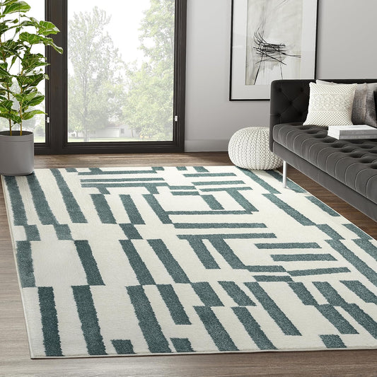 Abani Deco Collection - Alfombra de área, diseño de líneas modernas cremaverde,...