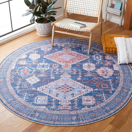 SAFAVIEH Serapi Collection - Alfombra redonda de 6 pies 7 pulgadas, azul y...